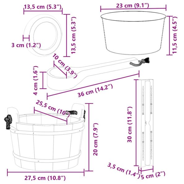 vidaXL Súprava doplnkov do sauny 4 pcs Hnedá – Obrázok 13