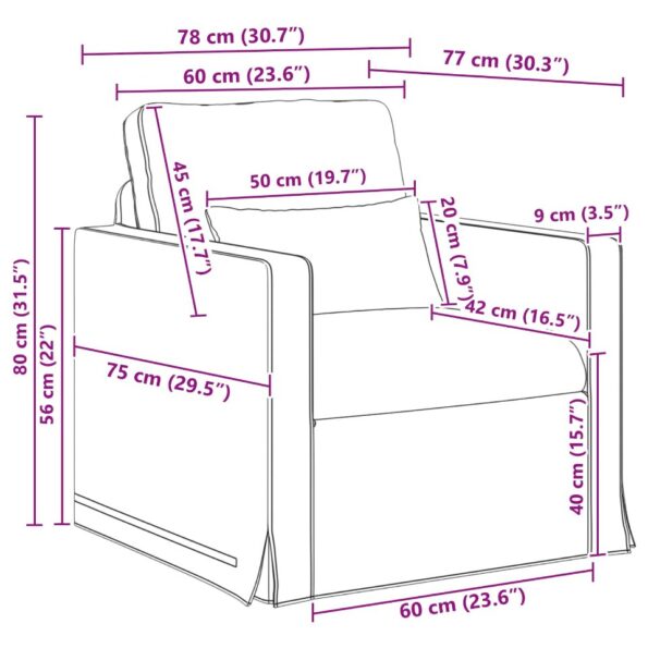 vidaXL Pohovka 60cm Krémová Kov – Obrázok 9