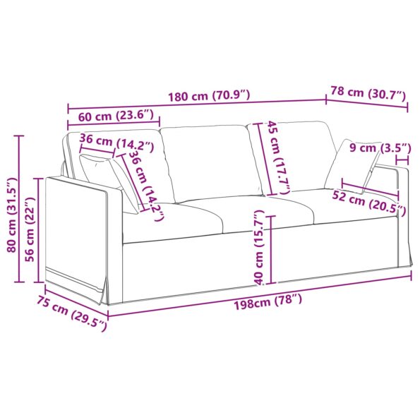 vidaXL Pohovka Čierna 198 x 78 x 80 cm Zamat – Obrázok 9