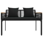 vidaXL Vonkajšia lavička Čierna 117 x 54 x 74.5 cm polyratan – Obrázok 5