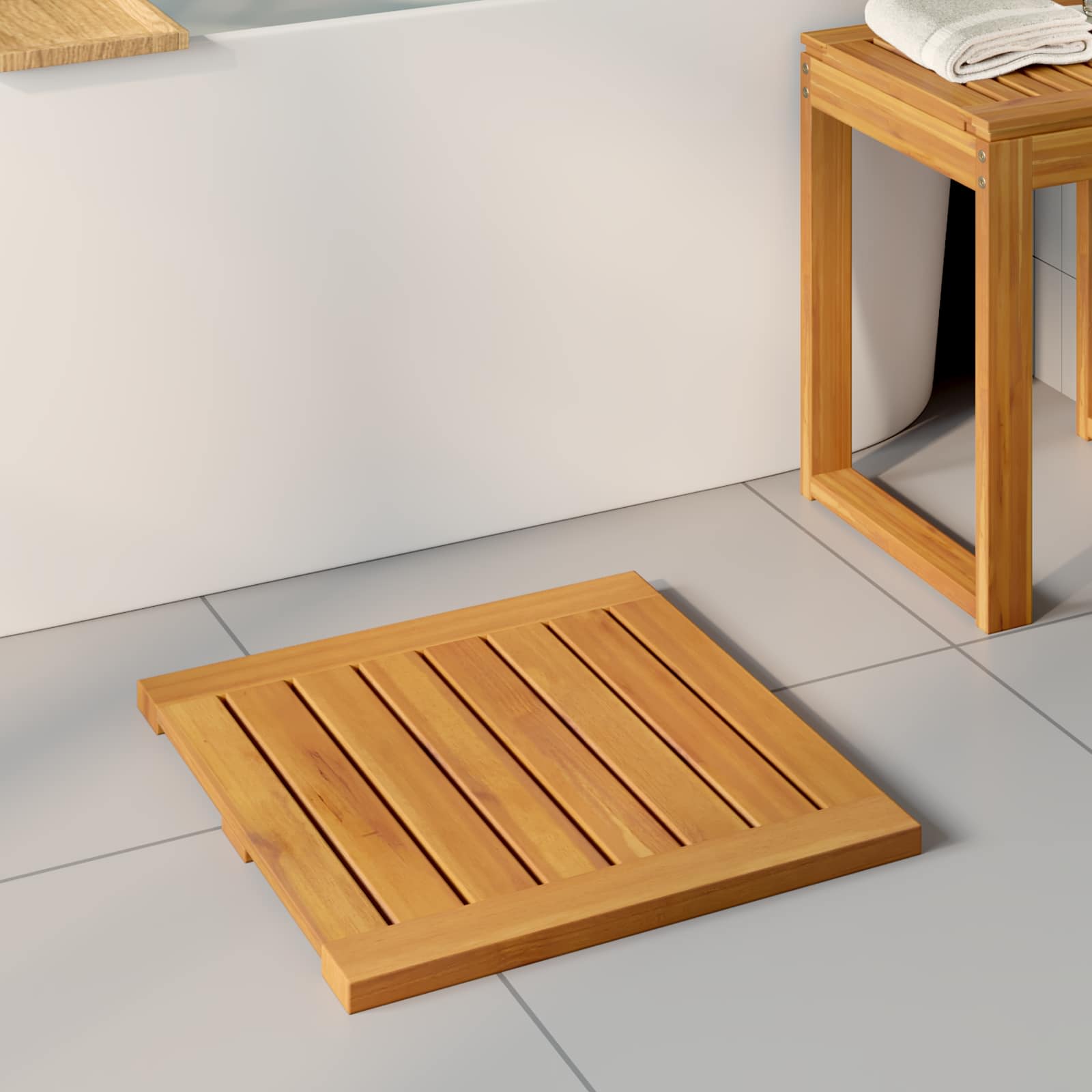 42025267_1.jpg vidaXL Kúpeľňová predložka Jednofarebný Hnedá 50 x 50 cm drevo – Obrázok 1