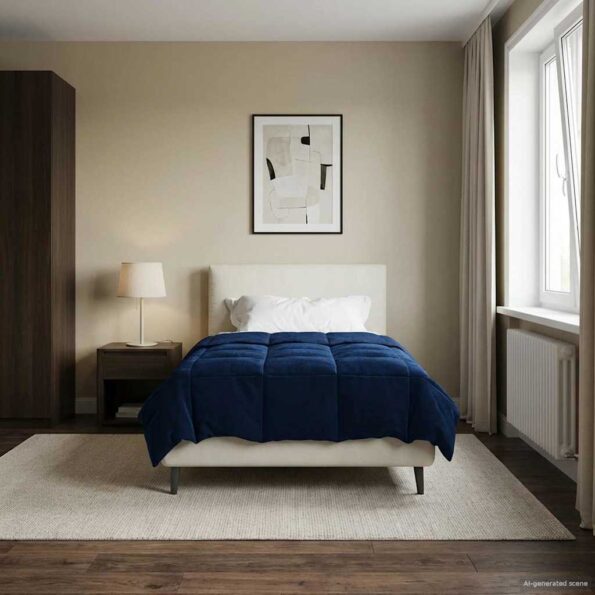 vidaXL Letná prikrývka Šnurovaný Tmavomodrá 140 x 220 cm Mikrovlákno – Obrázok 4