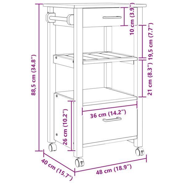 vidaXL Kuchynský vozík Jednofarebný Čierna – Obrázok 9