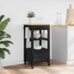 vidaXL Kuchynský vozík Jednofarebný Čierna