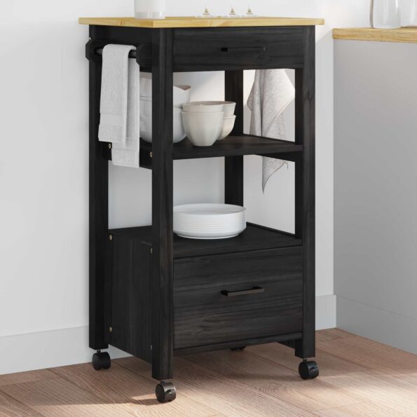 vidaXL Kuchynský vozík Jednofarebný Čierna – Obrázok 3