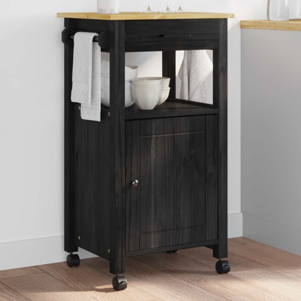 vidaXL Kuchynský vozík Jednofarebný Čierna – Obrázok 3