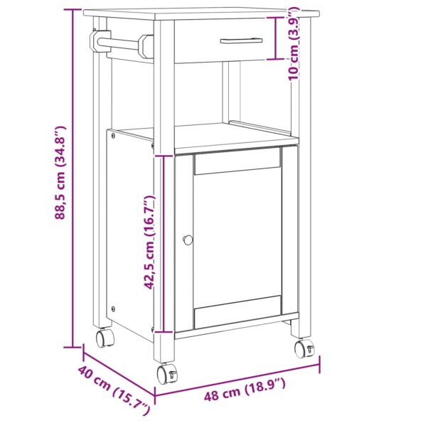vidaXL Kuchynský vozík Jednofarebný Čierna – Obrázok 9