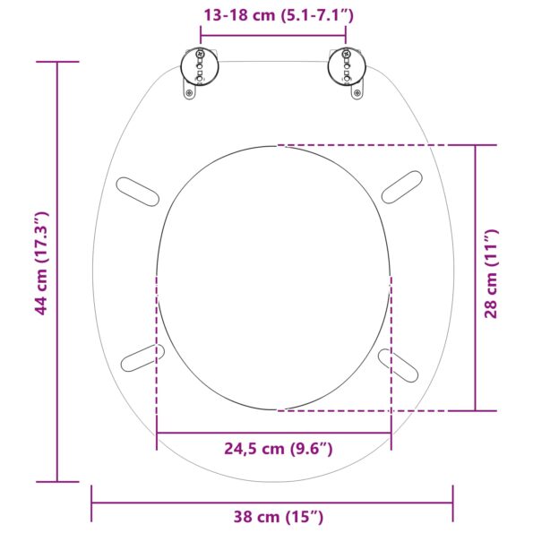vidaXL WC sedadlo Sivá 44 x 38 cm MDF doska – Obrázok 10