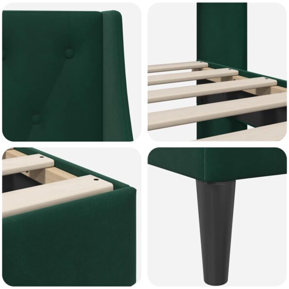vidaXL Rám postele s čelnou doskou Tmavozelená 120 x 190 cm Zamat – Obrázok 7