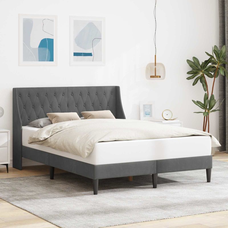 42027431_1.jpg vidaXL Rám postele s čelnou doskou Tmavo šedá 140 x 200 cm Zamat – Obrázok 1