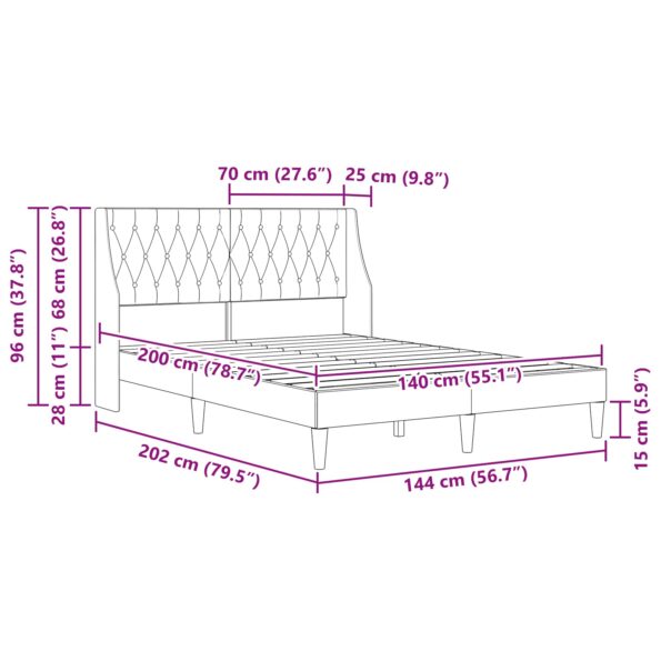 vidaXL Rám postele s čelnou doskou Čierny 140 x 200 cm Zamat – Obrázok 9