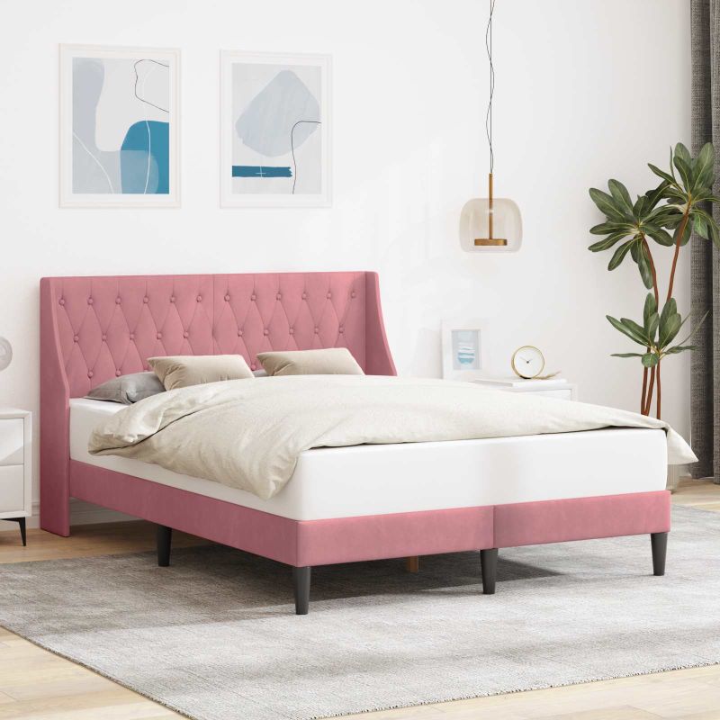 42027439_1.jpg vidaXL Rám postele s čelnou doskou Ružová 160 x 200 cm Zamat – Obrázok 1