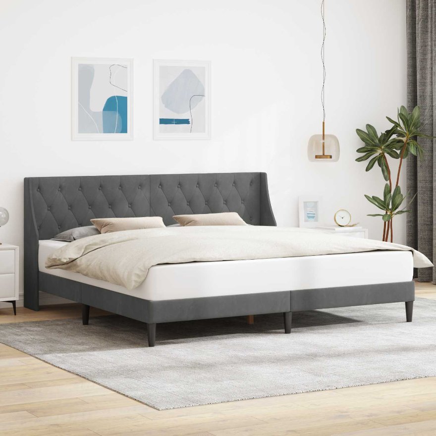 42027449_1.jpg vidaXL Rám postele s čelnou doskou Tmavo šedá 200 x 200 cm Zamat – Obrázok 1