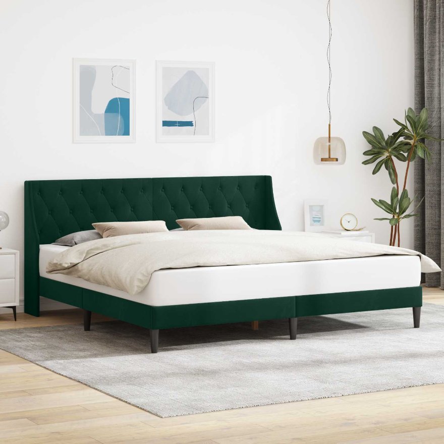 42027450_1.jpg vidaXL Rám postele s čelnou doskou Tmavozelená 200 x 200 cm Zamat – Obrázok 1