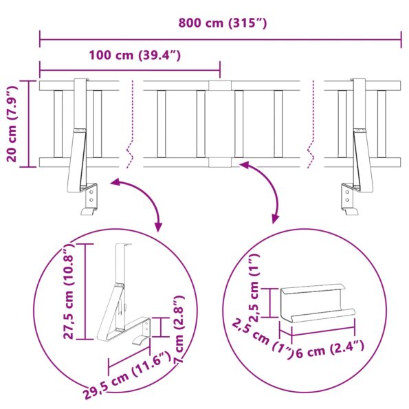 vidaXL Strážca snehu na streche Antracit 800 x 29,5 x 34,5 cm Oceľ – Obrázok 12