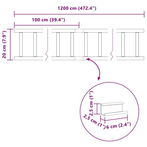 vidaXL Strážca snehu na streche Antracit 1200 x 2,5 x 20 cm Oceľ – Obrázok 10