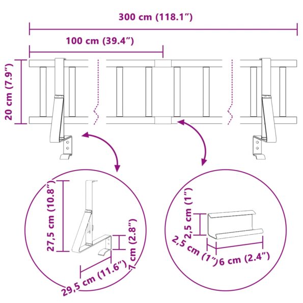 vidaXL Strážca snehu na streche Čierna 300 x 29,5 x 34,5 cm Oceľ – Obrázok 11