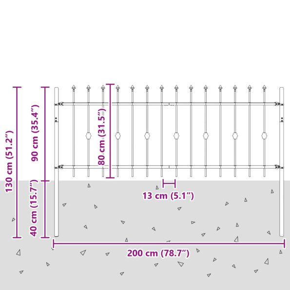 vidaXL Hrotová brána Čierna 200 x 130 cm – Obrázok 7
