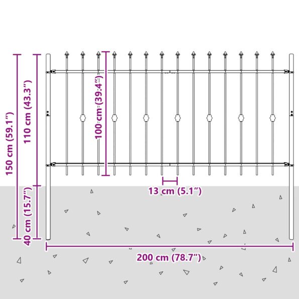 vidaXL Hrotová brána Čierna 200 x 150 cm – Obrázok 7
