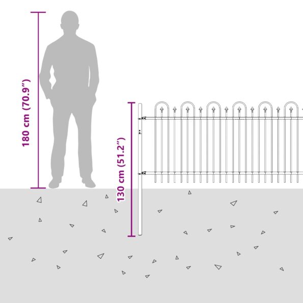 vidaXL Oblúkový plot s hrotmi Čierna 200 x 130 cm – Obrázok 8