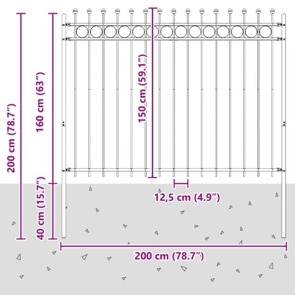 vidaXL Kruhový plot Čierna 200 x 200 cm – Obrázok 7
