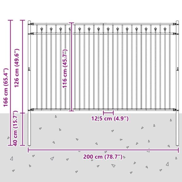 vidaXL Plot s hrotmi Čierna 200 x 166 cm – Obrázok 7