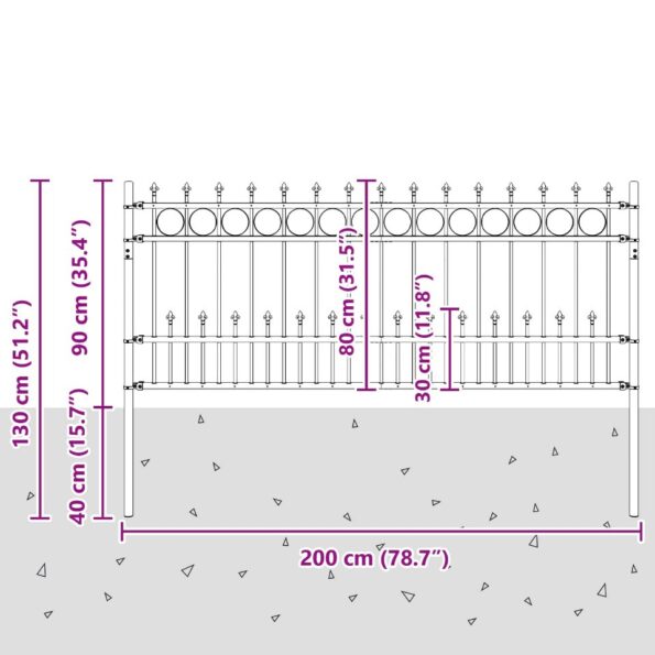 vidaXL Spike prstenec plot Čierna 200 x 130 cm – Obrázok 7