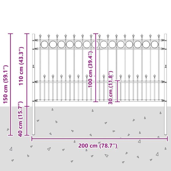 vidaXL Spike prstenec plot Čierna 200 x 150 cm – Obrázok 7