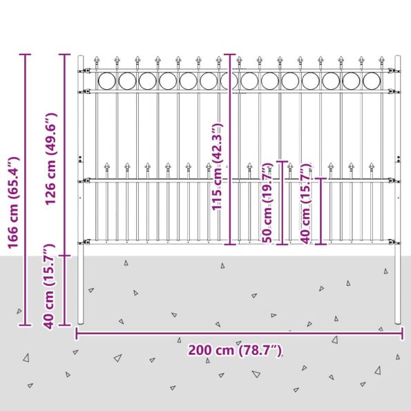 vidaXL Spike prstenec plot Čierna 200 x 130 cm – Obrázok 7