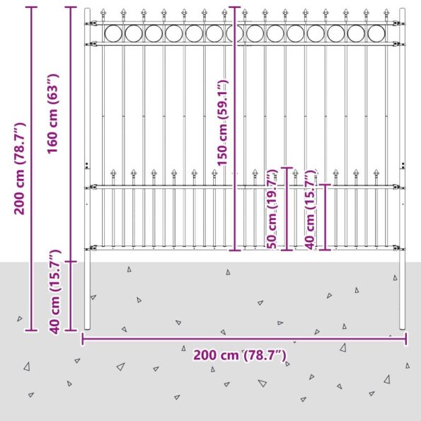 vidaXL Spike prstenec plot Čierna 200 x 200 cm – Obrázok 7