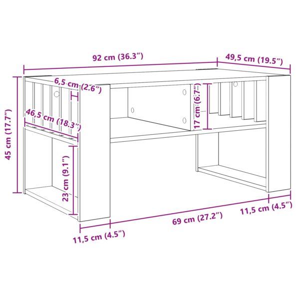 vidaXL Konferenčný stolík Dymová dub 92 x 49,5 x 45 cm – Obrázok 10