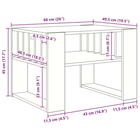 vidaXL Konferenčný stolík Dymová dub 66 x 49,5 x 45 cm – Obrázok 10