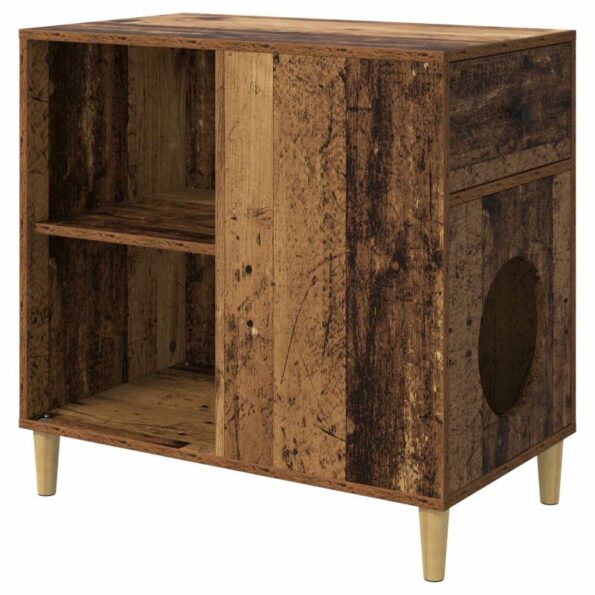 vidaXL Mačka Dom Staré drevo 72 x 42.5 x 70 cm Kompozitné drevo – Obrázok 2