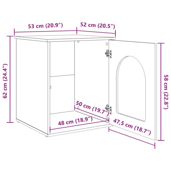 vidaXL Mačka Dom Dymová dub 53 x 52 x 62 cm Kompozitné drevo – Obrázok 13
