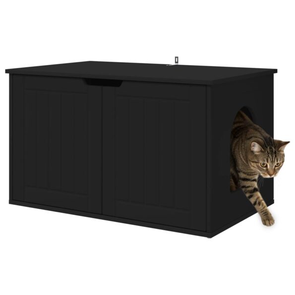 vidaXL Mačka Dom Čierna 85 x 55 x 50,5 cm Kompozitné drevo – Obrázok 3