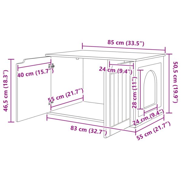 vidaXL Mačka Dom Remeselnícky dub 85 x 55 x 50,5 cm Kompozitné drevo – Obrázok 13