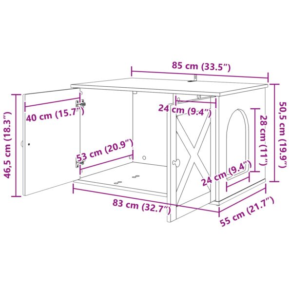 vidaXL Mačka Dom Dymová dub 85 x 55 x 50 cm Kompozitné drevo – Obrázok 13