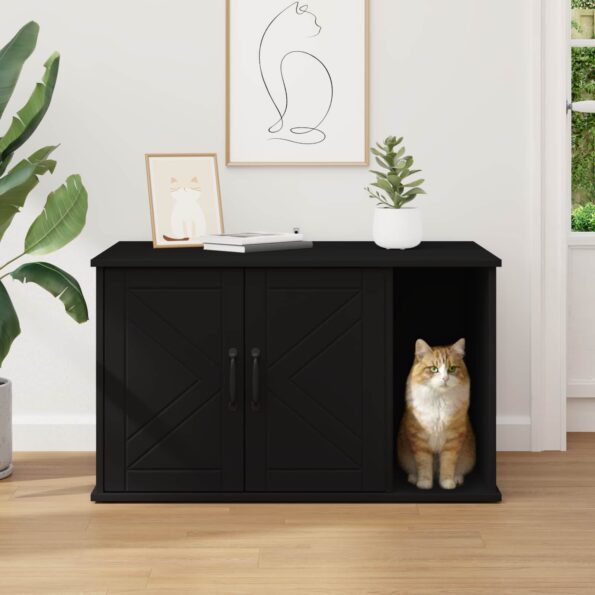 vidaXL Mačka Dom Čierna 85 x 55 x 50 cm Kompozitné drevo – Obrázok 4