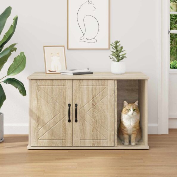 vidaXL Mačka Dom Sonoma 85 x 55 x 50 cm Kompozitné drevo – Obrázok 4