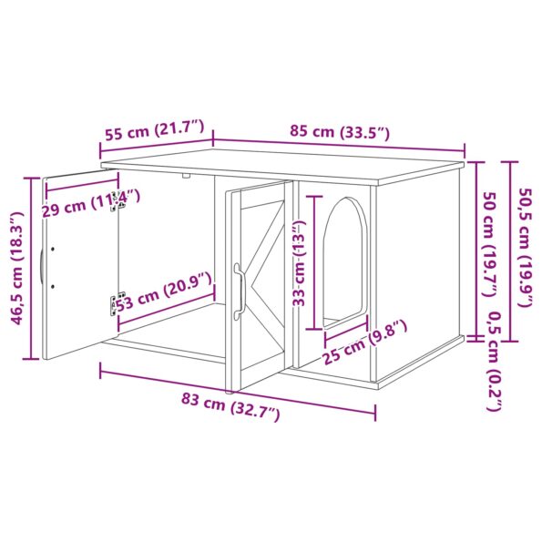 vidaXL Mačka Dom Dymová dub 85 x 55 x 50 cm Kompozitné drevo – Obrázok 12