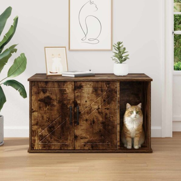 vidaXL Mačka Dom Dymová dub 85 x 55 x 50 cm Kompozitné drevo – Obrázok 4