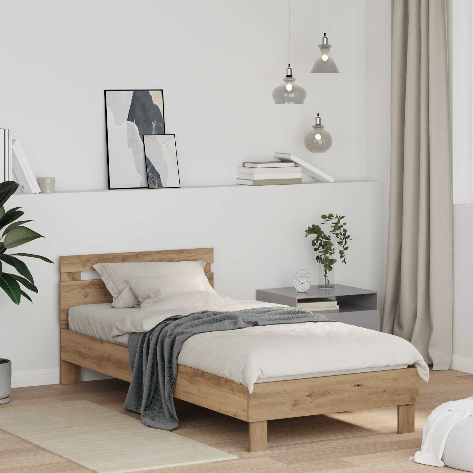 8003734_1.jpg vidaXL Rám postele Remeselný dub 98.5 x 200 cm Kompozitné drevo – Obrázok 1