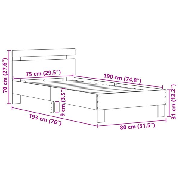 vidaXL Rám postele Čierny dub 75 x 190 cm Kompozitné drevo – Obrázok 9