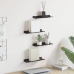 vidaXL Stenná polica s poličkou Nástenný 4 pcs Čierna 30 x 9 x 2,5 cm