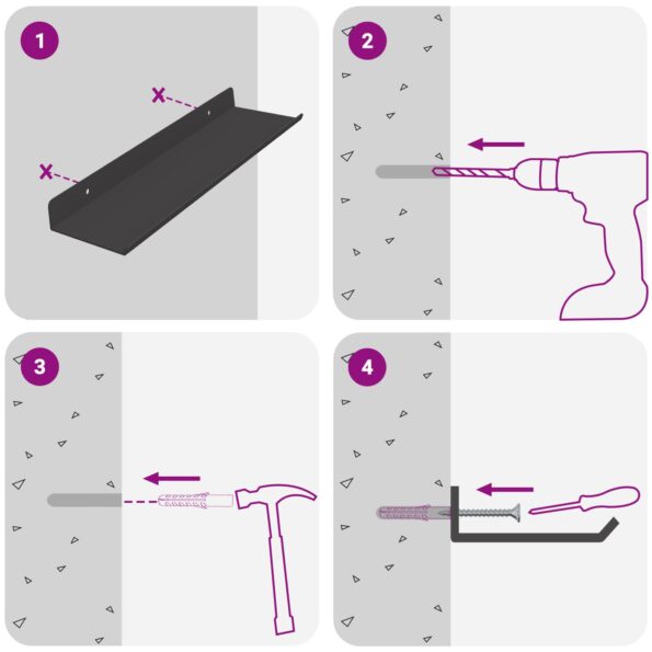 vidaXL Stenná polica s poličkou Nástenný 4 pcs Čierna 30 x 9 x 2,5 cm – Obrázok 10