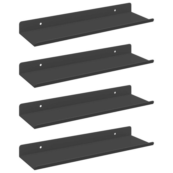 vidaXL Stenná polica s poličkou Nástenný 4 pcs Čierna 30 x 9 x 2,5 cm – Obrázok 2