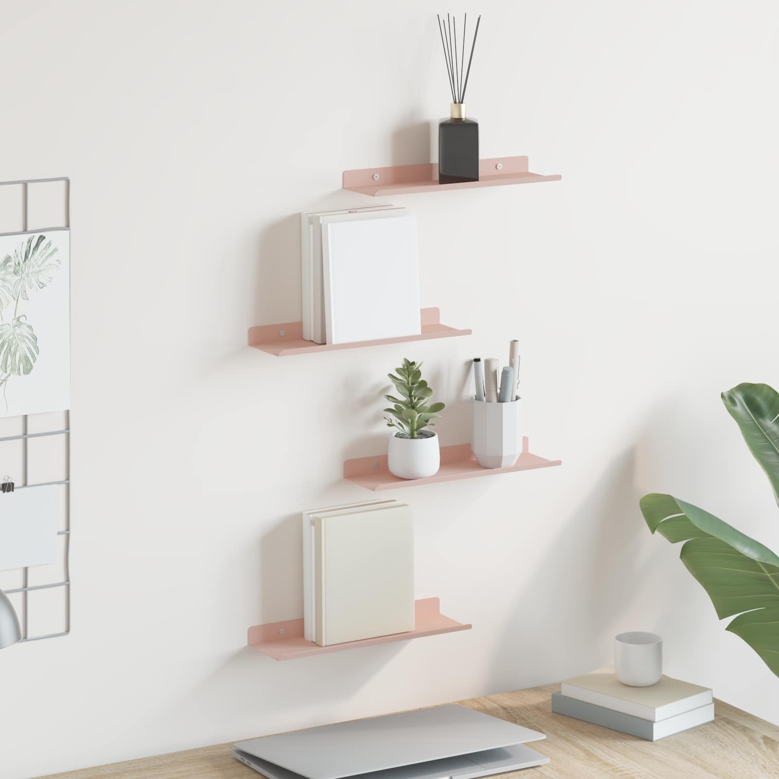 8003939_1.jpg vidaXL Stenná polica s poličkou Nástenný 4 pcs Ružová 30 x 9 x 2,5 cm – Obrázok 1