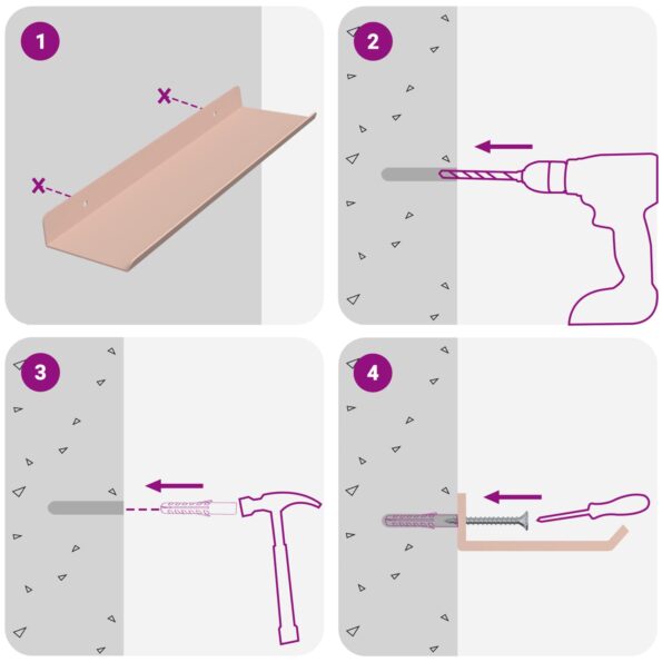 vidaXL Stenná polica s poličkou Nástenný 4 pcs Ružová 30 x 9 x 2,5 cm – Obrázok 10