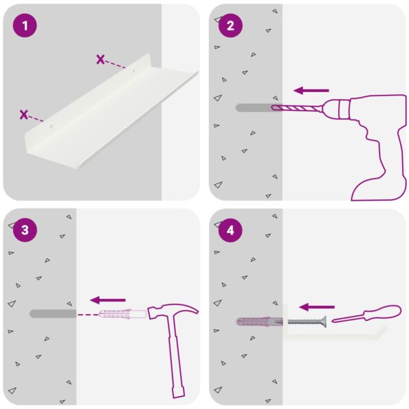 vidaXL Stenná polica s poličkou Nástenný 2 pcs Biela 30 x 9 x 2,5 cm – Obrázok 10