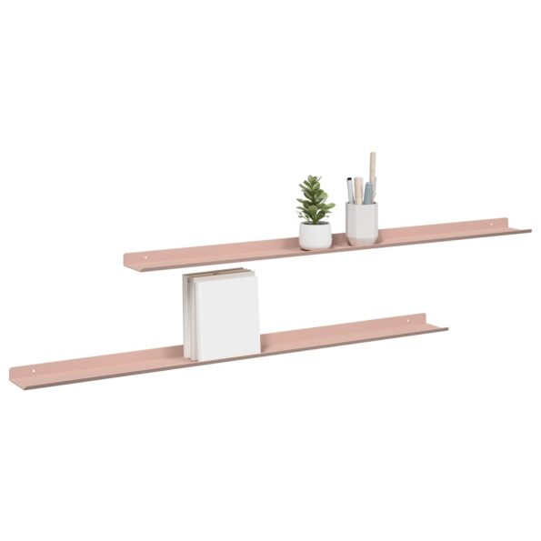 vidaXL Stenná polica s poličkou Nástenný 2 pcs Ružová 100 x 9 x 2,5 cm – Obrázok 3